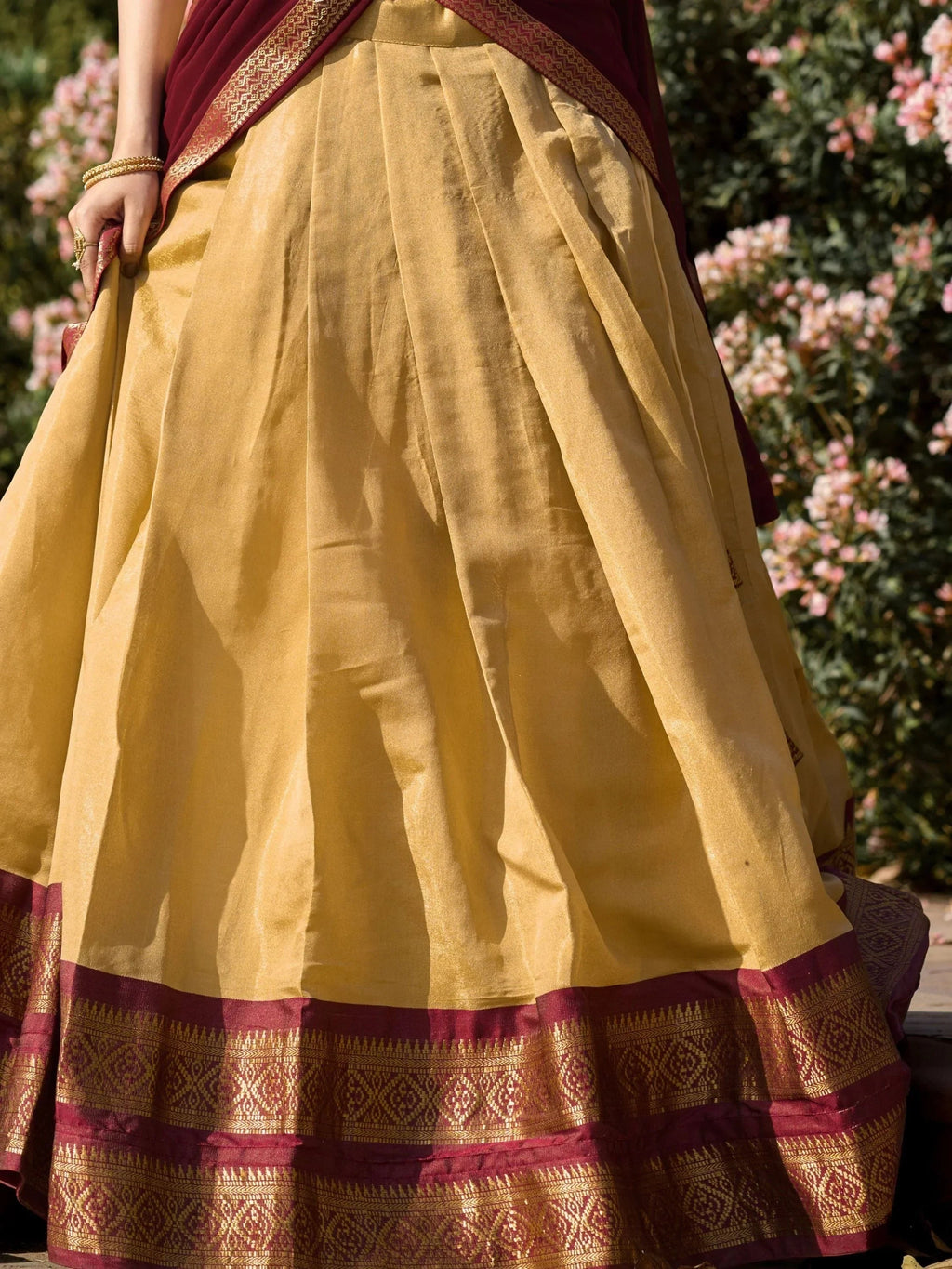 Amazing Cream Zari Weaving Kanchipuram Silk Traditional Lehenga Choli