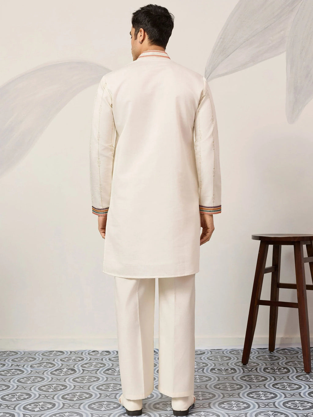 Enchanting Off-White Embroidered Silk Function Wear Men’s Kurta