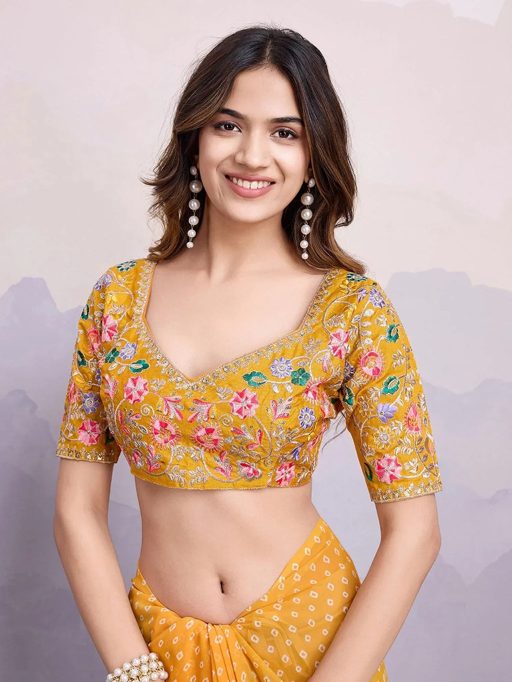 Chic Yellow Bandhani Printed Haldi Wear Saree With Blouse