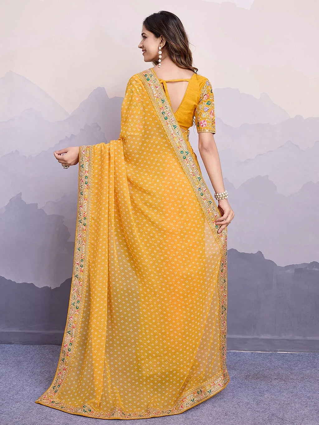 Chic Yellow Bandhani Printed Haldi Wear Saree With Blouse