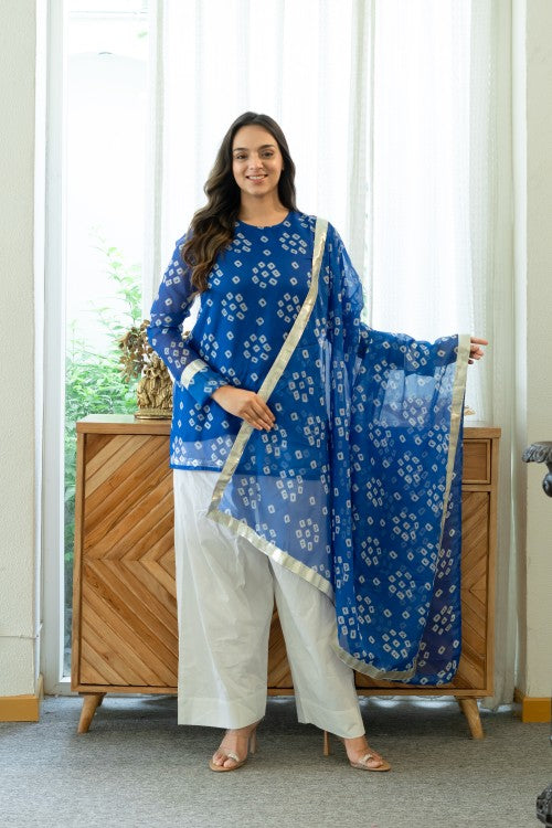 Blue Bandhej Farsi Suit Set