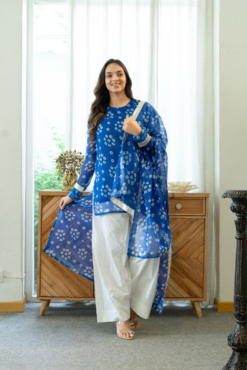 Blue Bandhej Farsi Suit Set