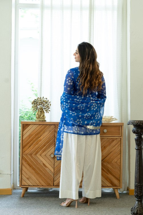Blue Bandhej Farsi Suit Set