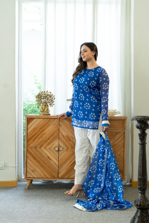 Blue Bandhej Farsi Suit Set