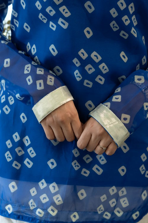 Blue Bandhej Farsi Suit Set