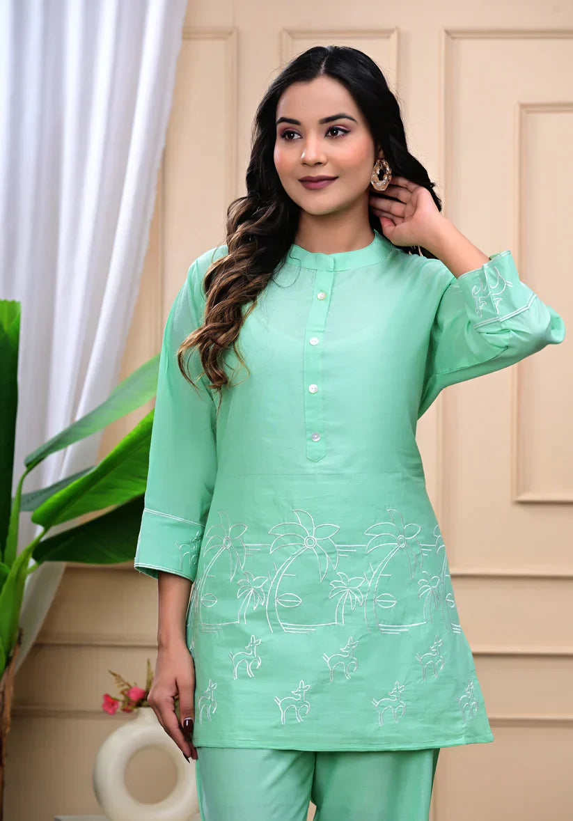 New Printed Kurta Pant Set Blue
