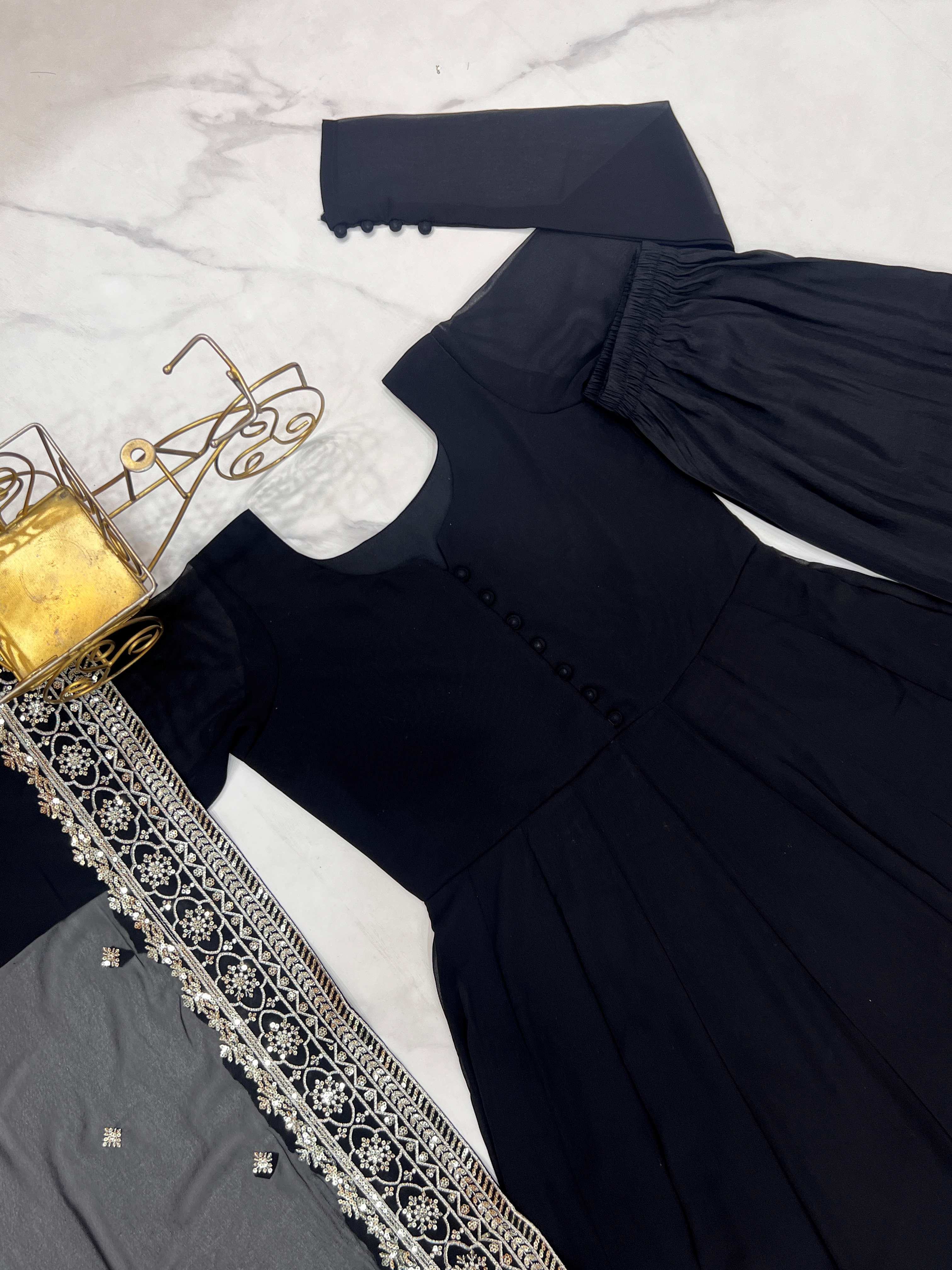 Pretty Black Georgette Sequins Festival Wear Anarkali Suit