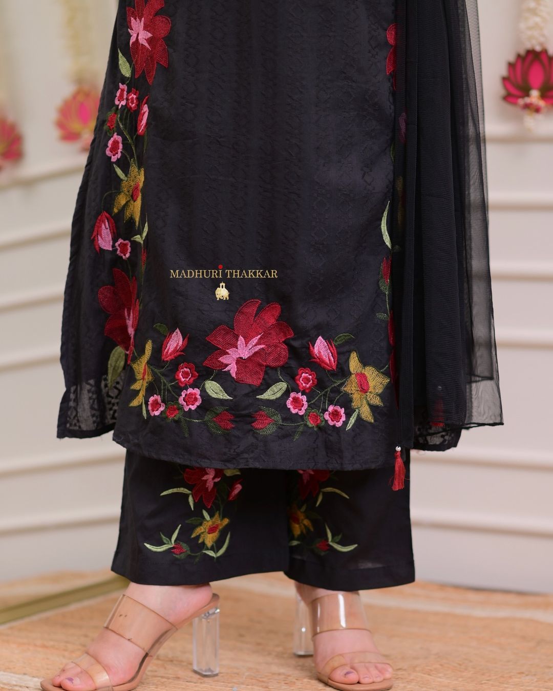 Floral Embroidered A-Line Kurta with Solid Trousers & Printed Dupatta – Pure Cotton