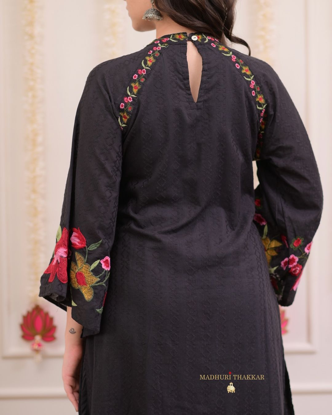Floral Embroidered A-Line Kurta with Solid Trousers & Printed Dupatta – Pure Cotton