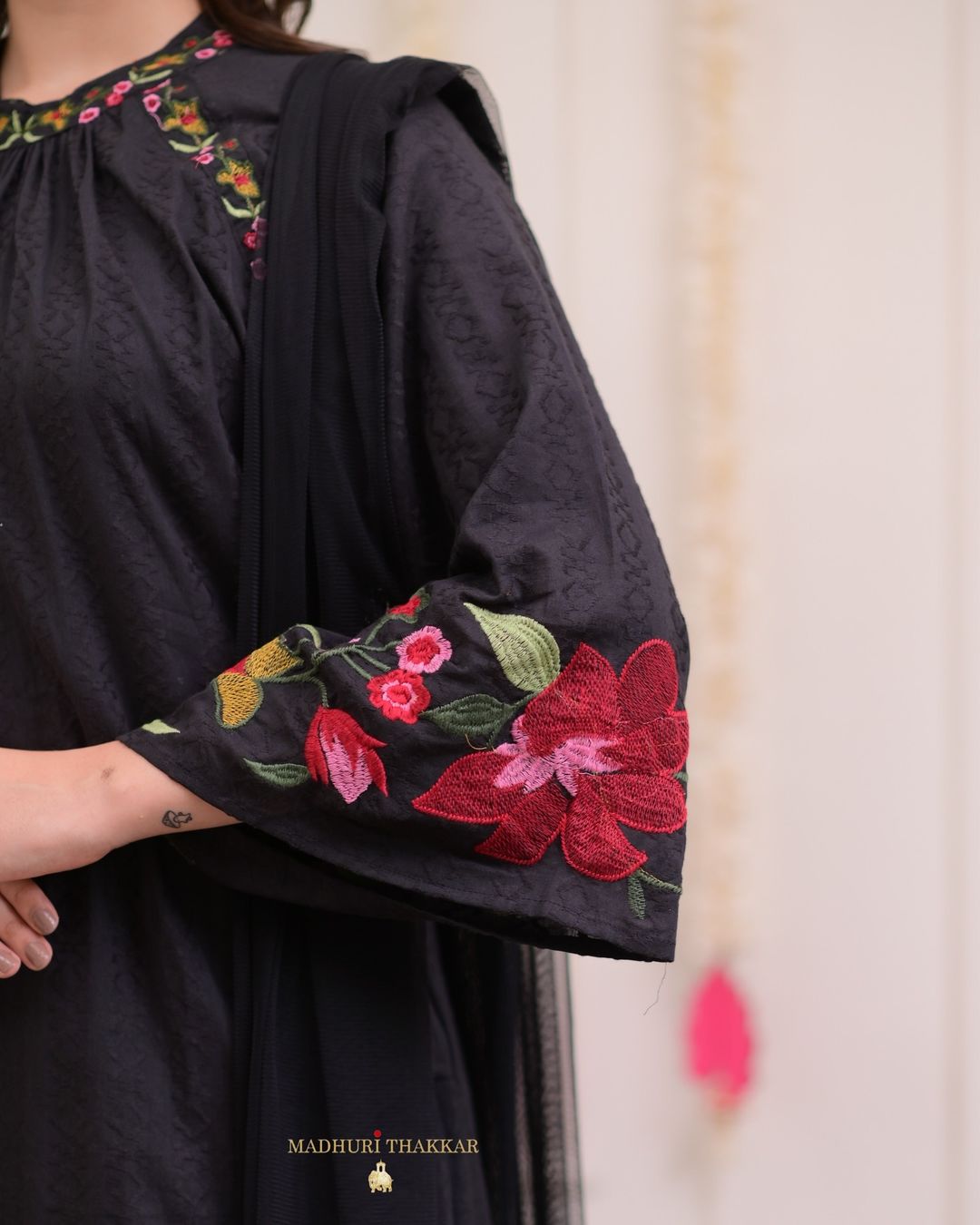 Floral Embroidered A-Line Kurta with Solid Trousers & Printed Dupatta – Pure Cotton