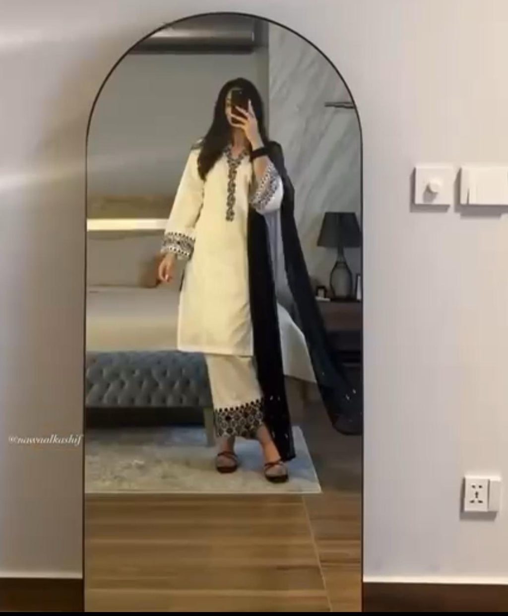White & Black Embroidered Kurta Set with Dupatta