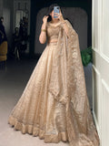 Adorable Golden Organza Thread Work Festive Wear Lehenga Choli