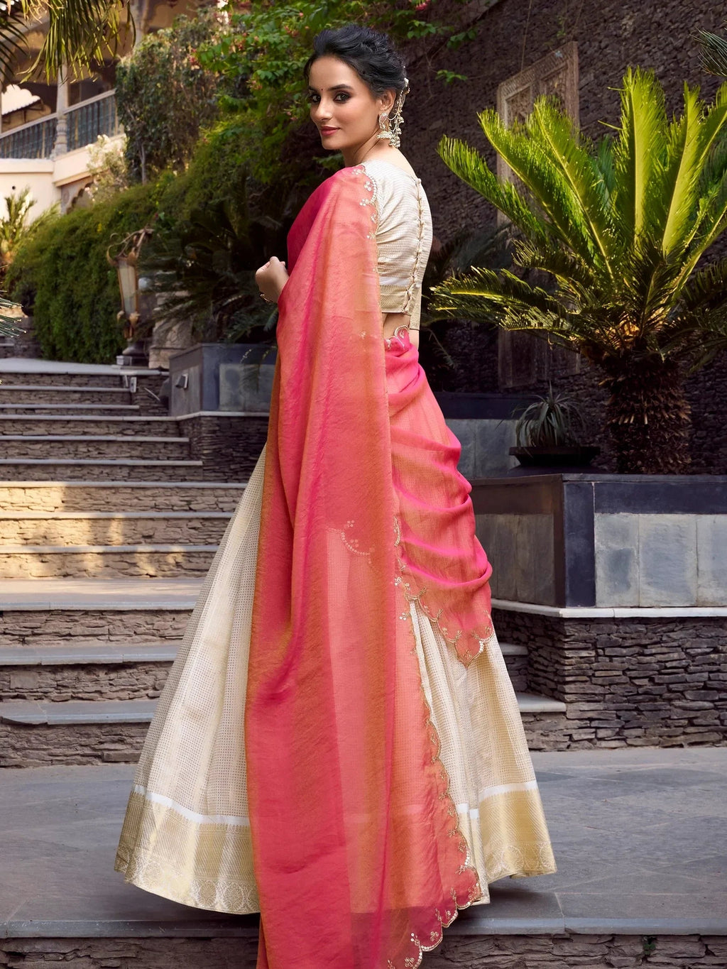 Beautiful Off-White Zari Weaving Jacquard Traditional Lehenga Choli