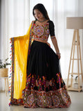 Impressive Black Georgette Mirror Work Navratri Wear Lehenga Choli