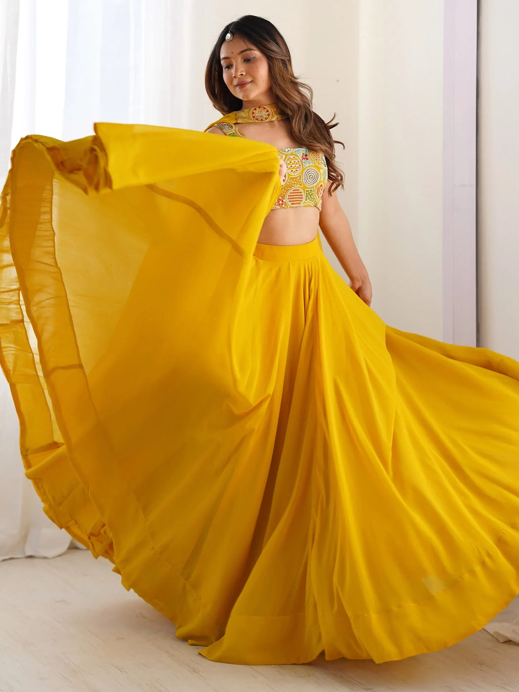 Magnetic Yellow Georgette Haldi Wear Lehenga Choli With Dupatta