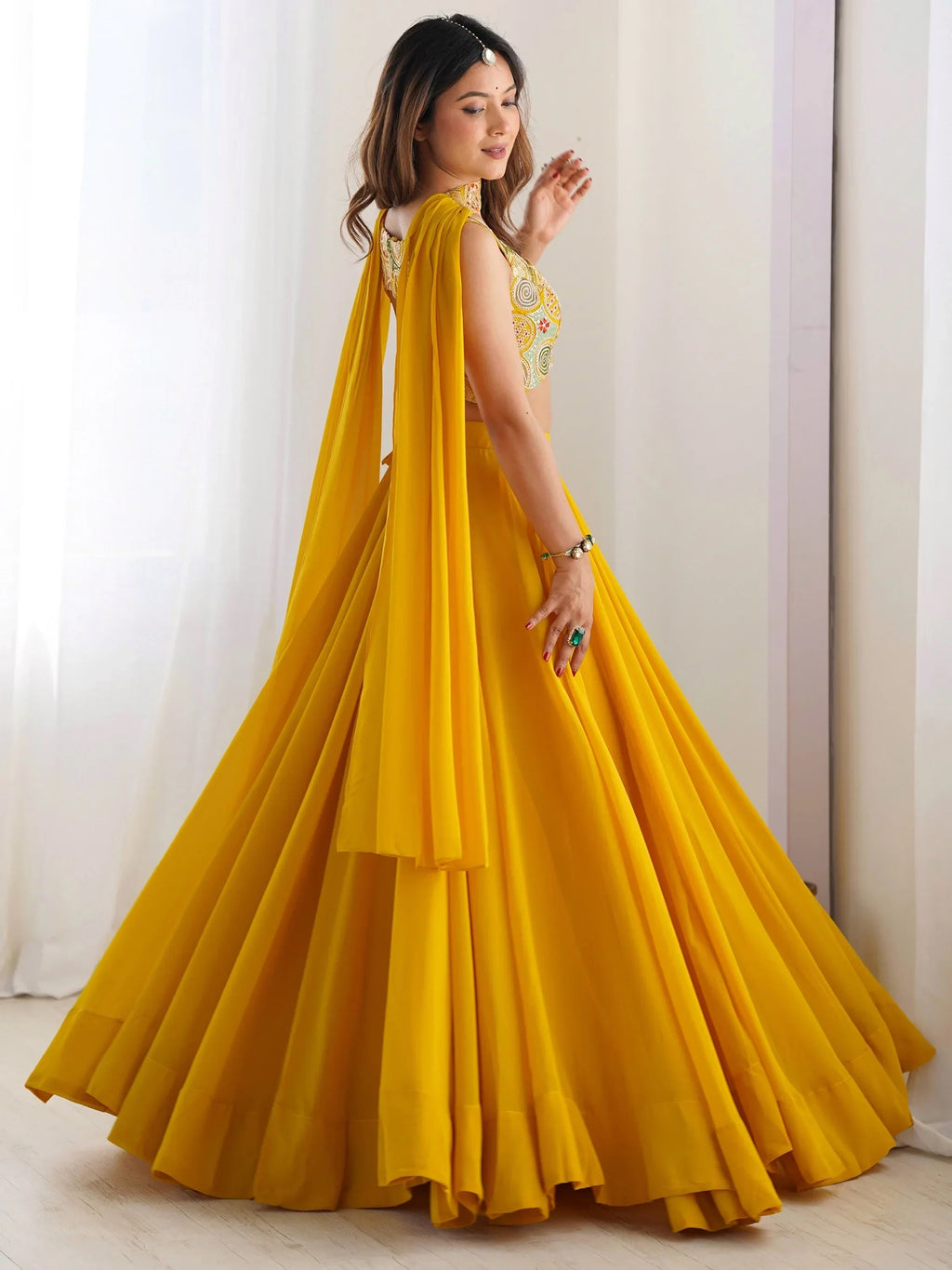 Magnetic Yellow Georgette Haldi Wear Lehenga Choli With Dupatta