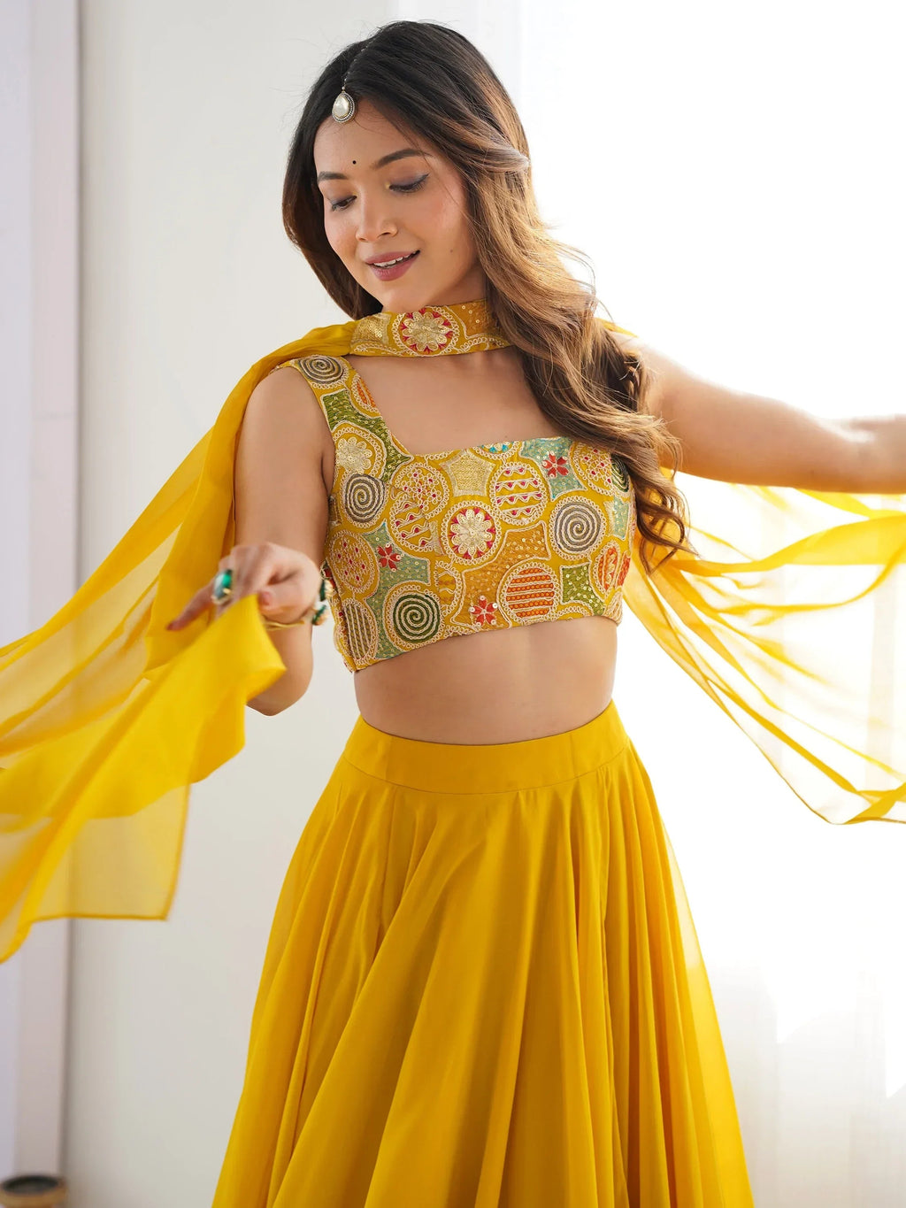 Magnetic Yellow Georgette Haldi Wear Lehenga Choli With Dupatta