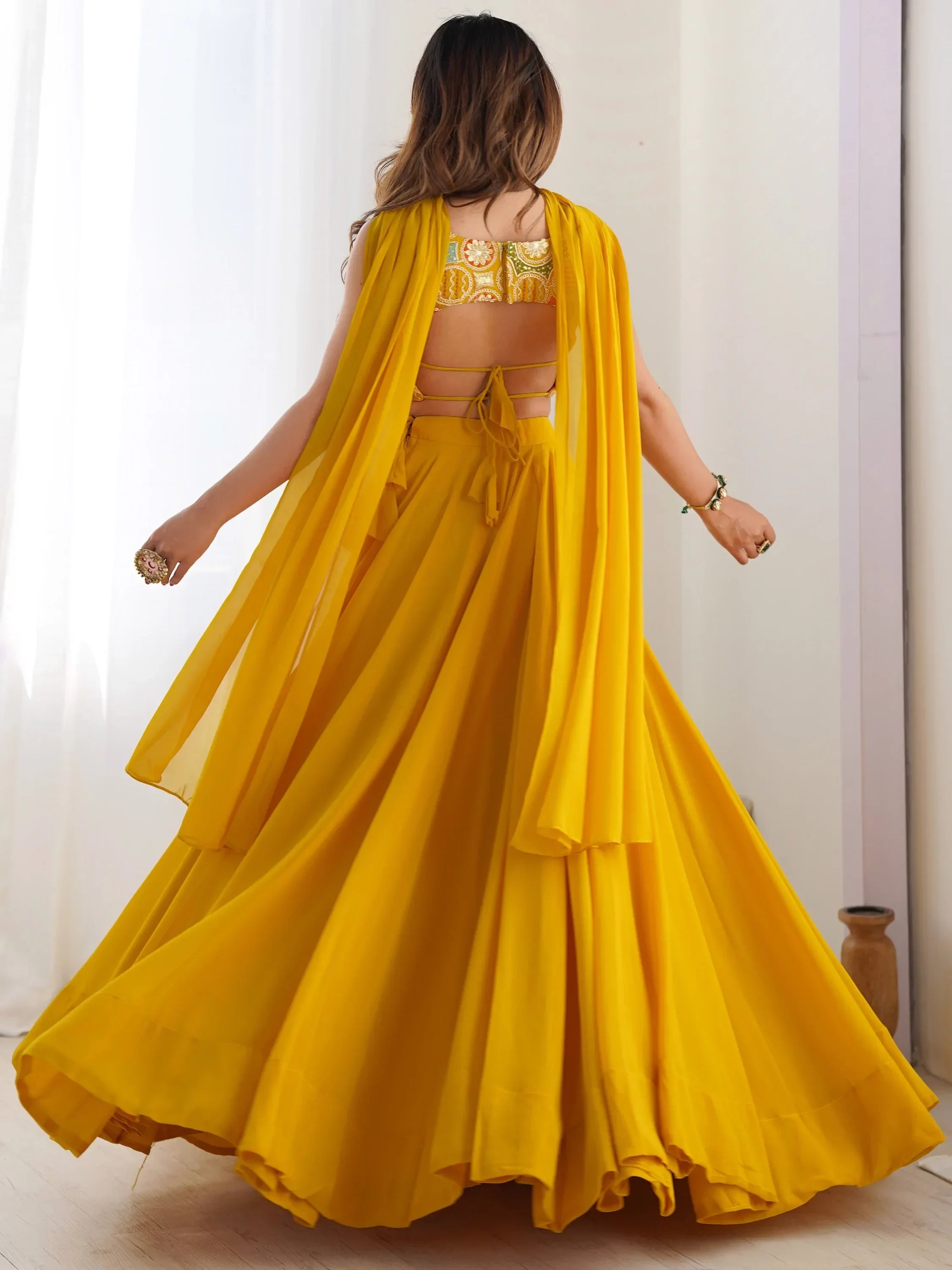 Magnetic Yellow Georgette Haldi Wear Lehenga Choli With Dupatta