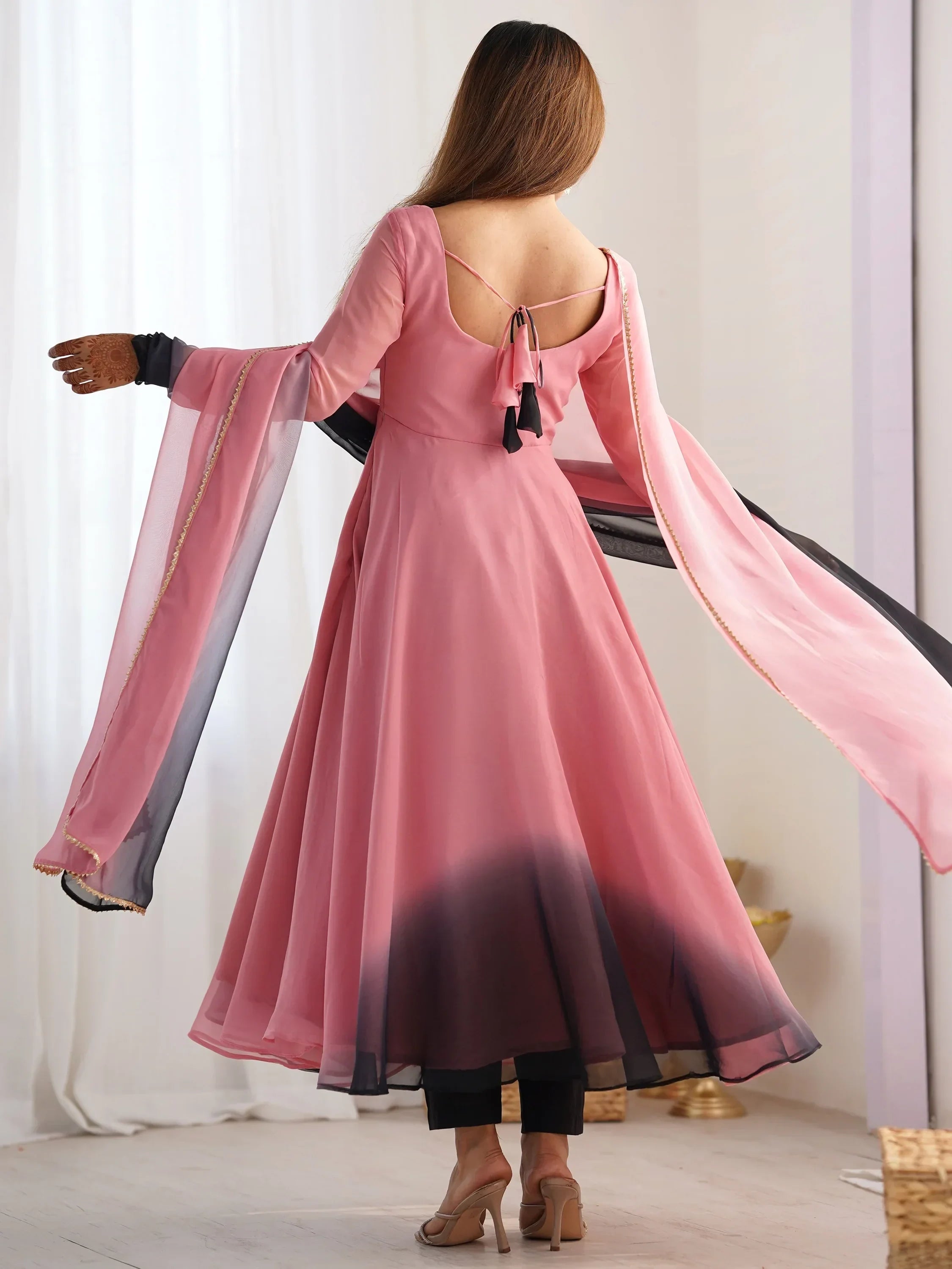 Alluring Pink Georgette Event Wear Anarkali Suit With Dupatta