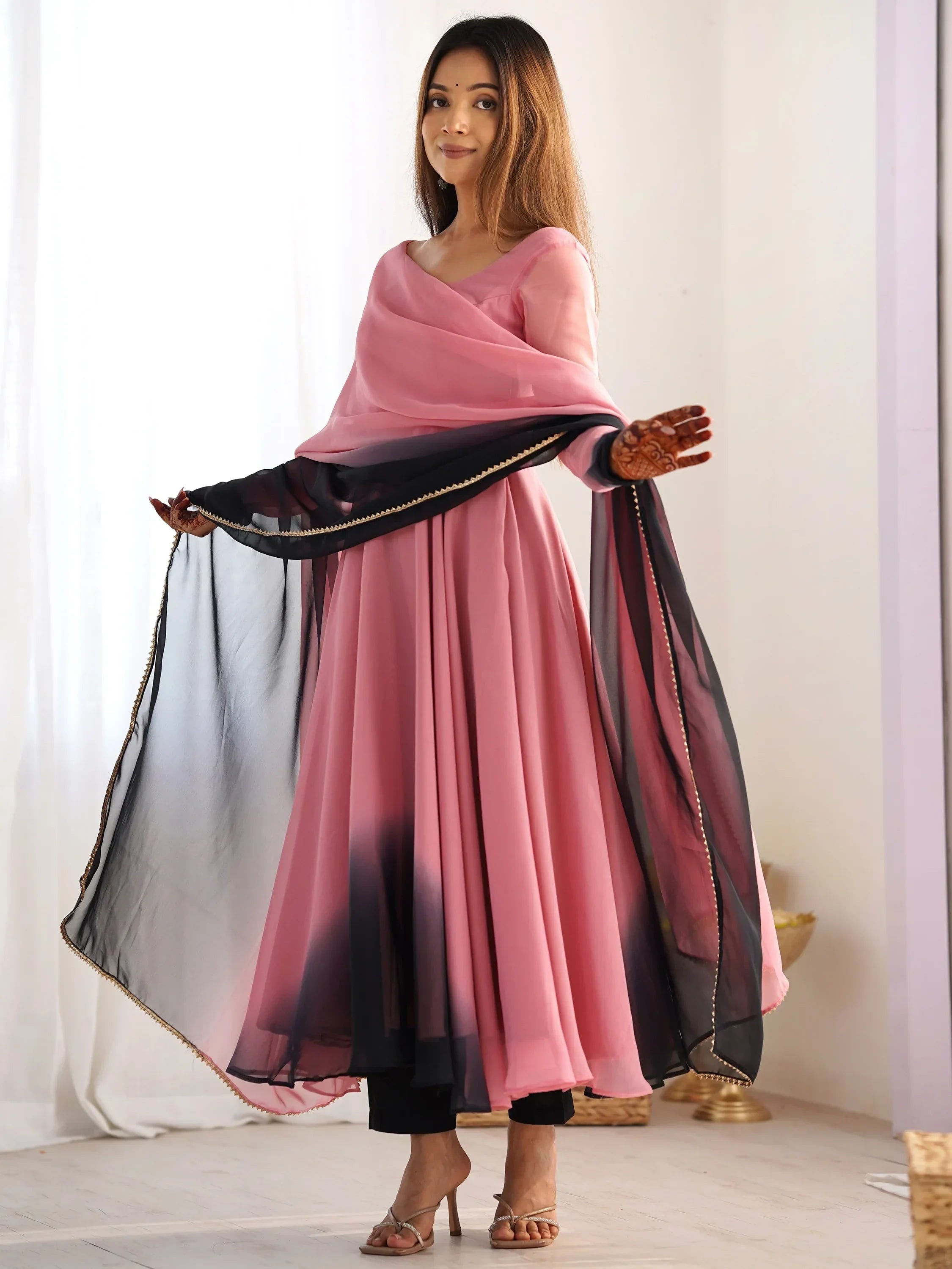 Alluring Pink Georgette Event Wear Anarkali Suit With Dupatta