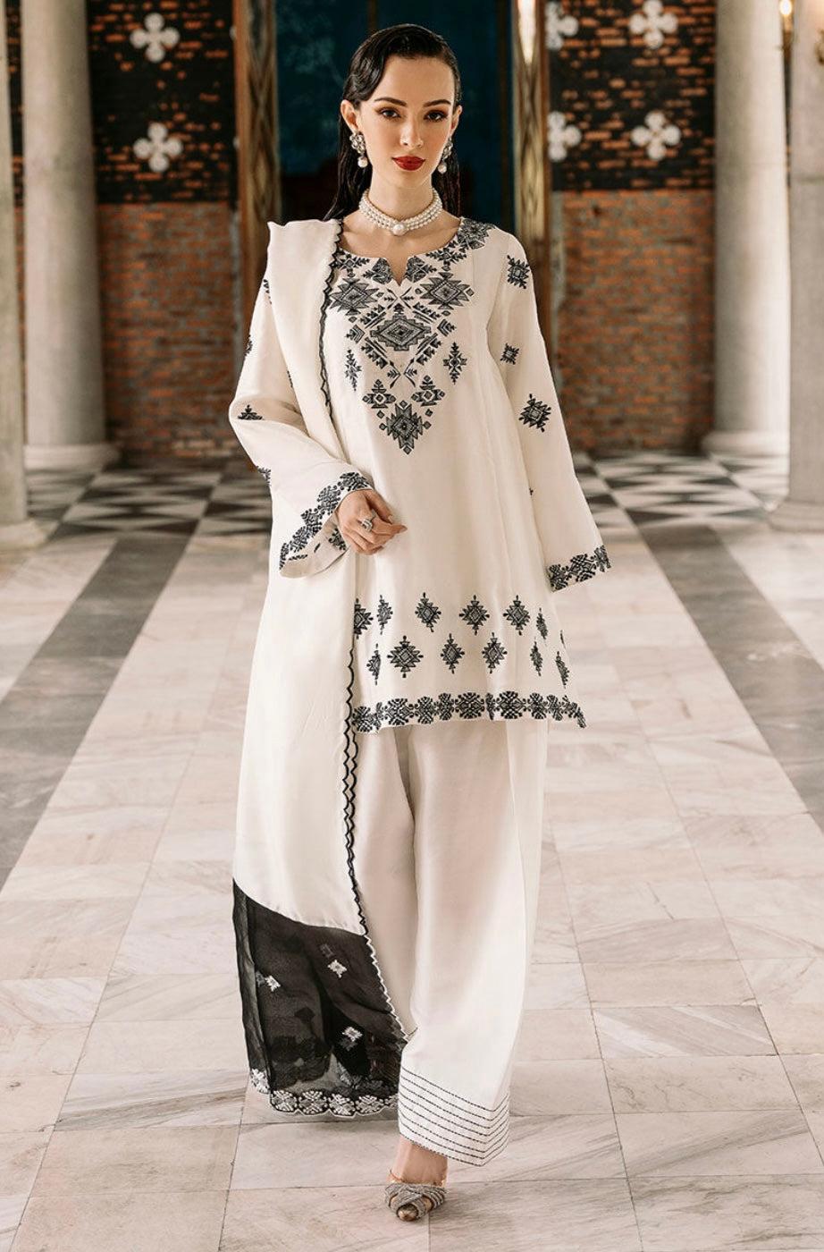 Classic Off-White Silk Farsi Suit with Dupatta