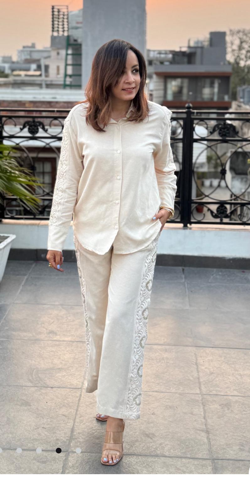 Cream Grace Embroidered Co-ord Set