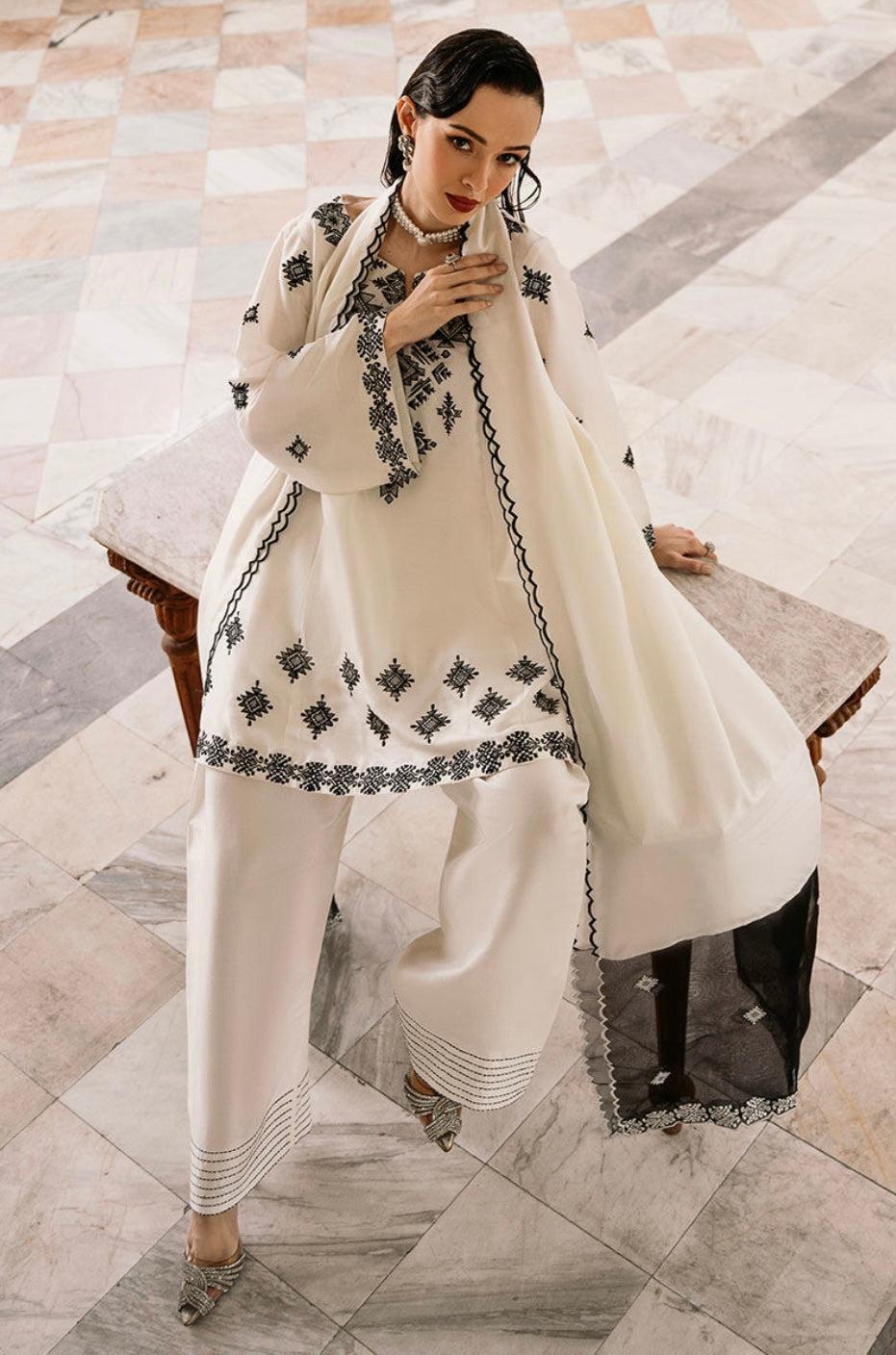 Classic Off-White Silk Farsi Suit with Dupatta