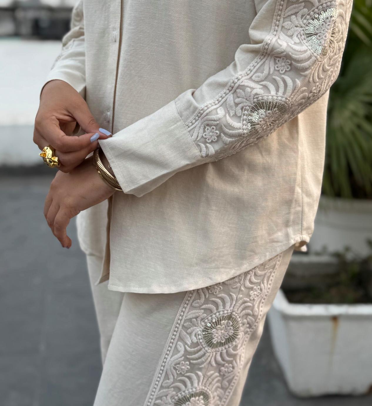 Cream Grace Embroidered Co-ord Set