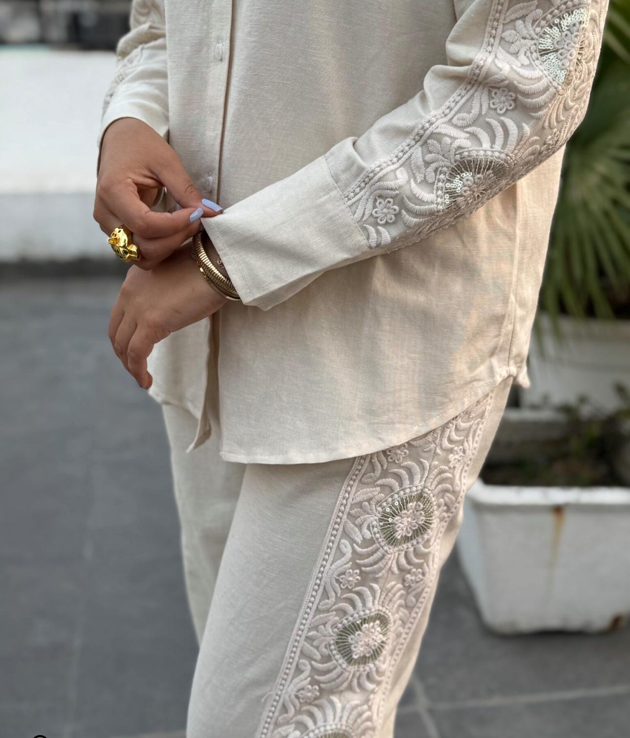 Cream Grace Embroidered Co-ord Set