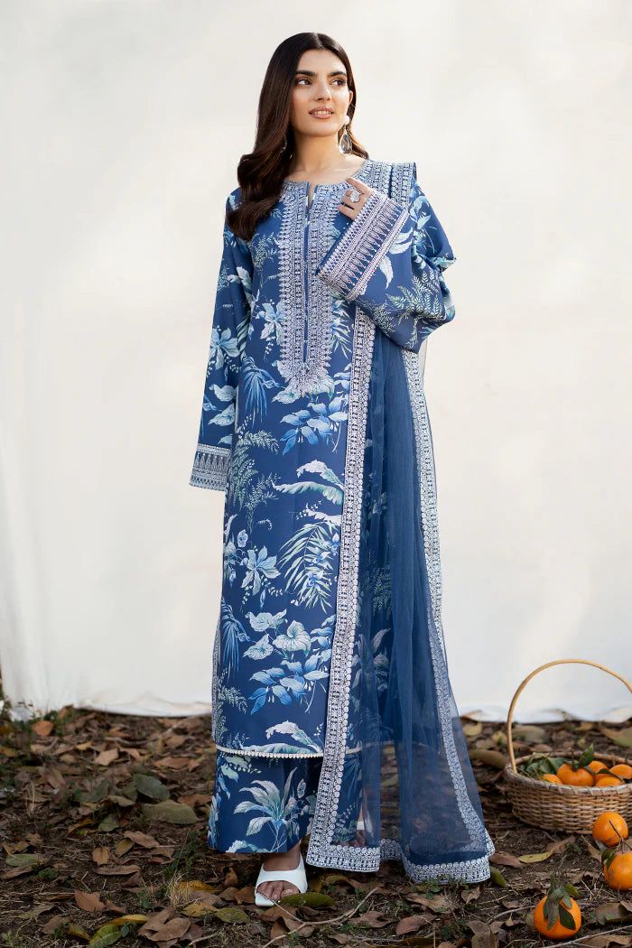 Blue Embroidered Suit Set – White Detailing