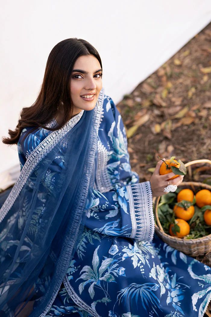 Blue Embroidered Suit Set – White Detailing