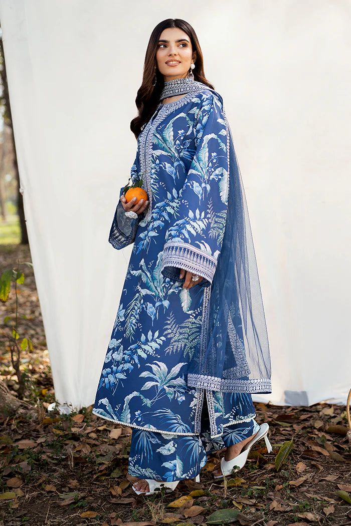 Blue Embroidered Suit Set – White Detailing