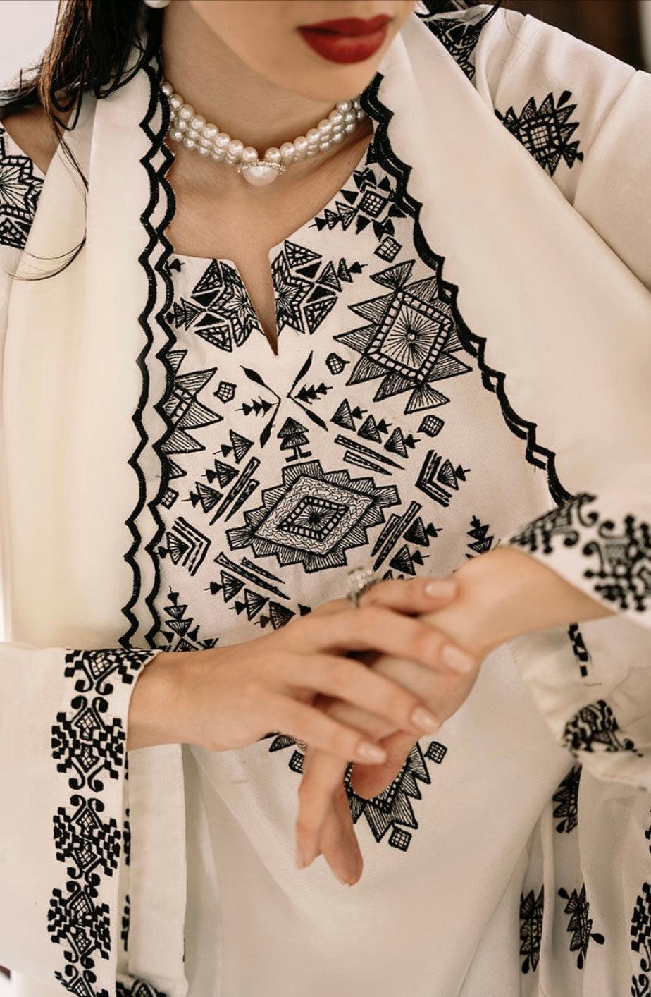 Classic Off-White Silk Farsi Suit with Dupatta