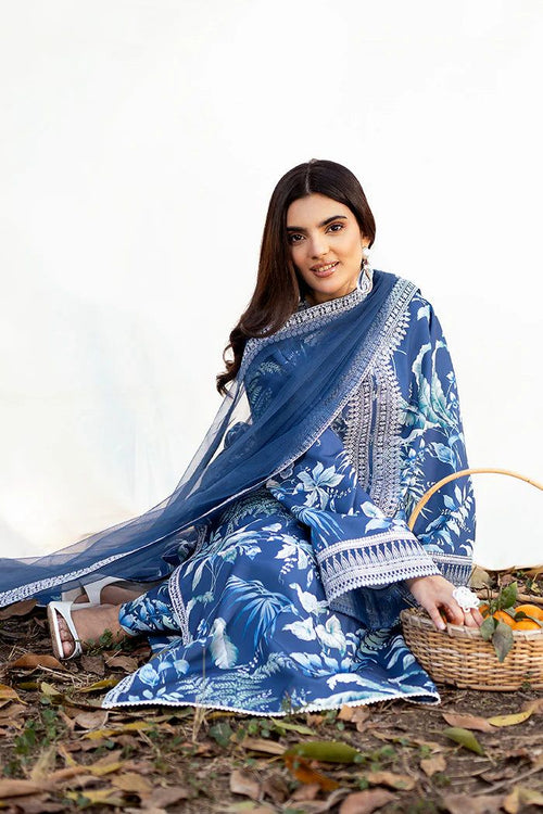 Blue Embroidered Suit Set – White Detailing