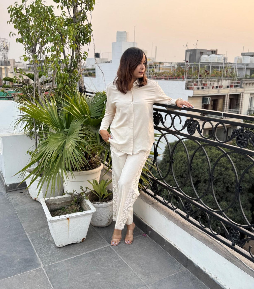 Cream Grace Embroidered Co-ord Set