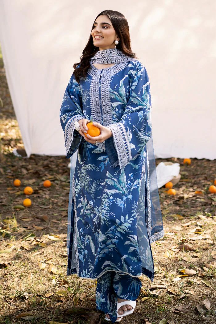 Blue Embroidered Suit Set – White Detailing
