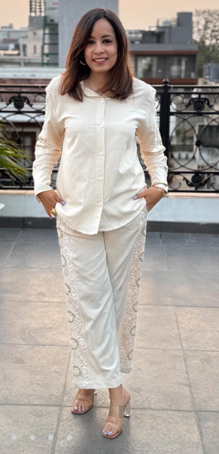 Cream Grace Embroidered Co-ord Set