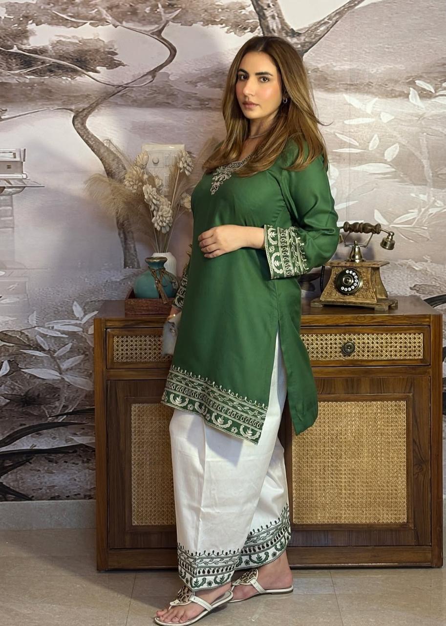 Classic Green Embroidered Co-ord Set