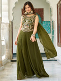 Sweet Green Thread Embroidered Mehendi Wear Palazzo Suit